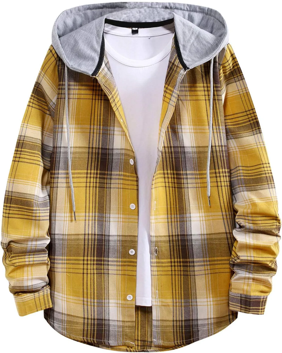 DuDubaby Fall Clothes for Men Fashion Hooded and Plaid Long Sleeve Shirt Jacket Coat