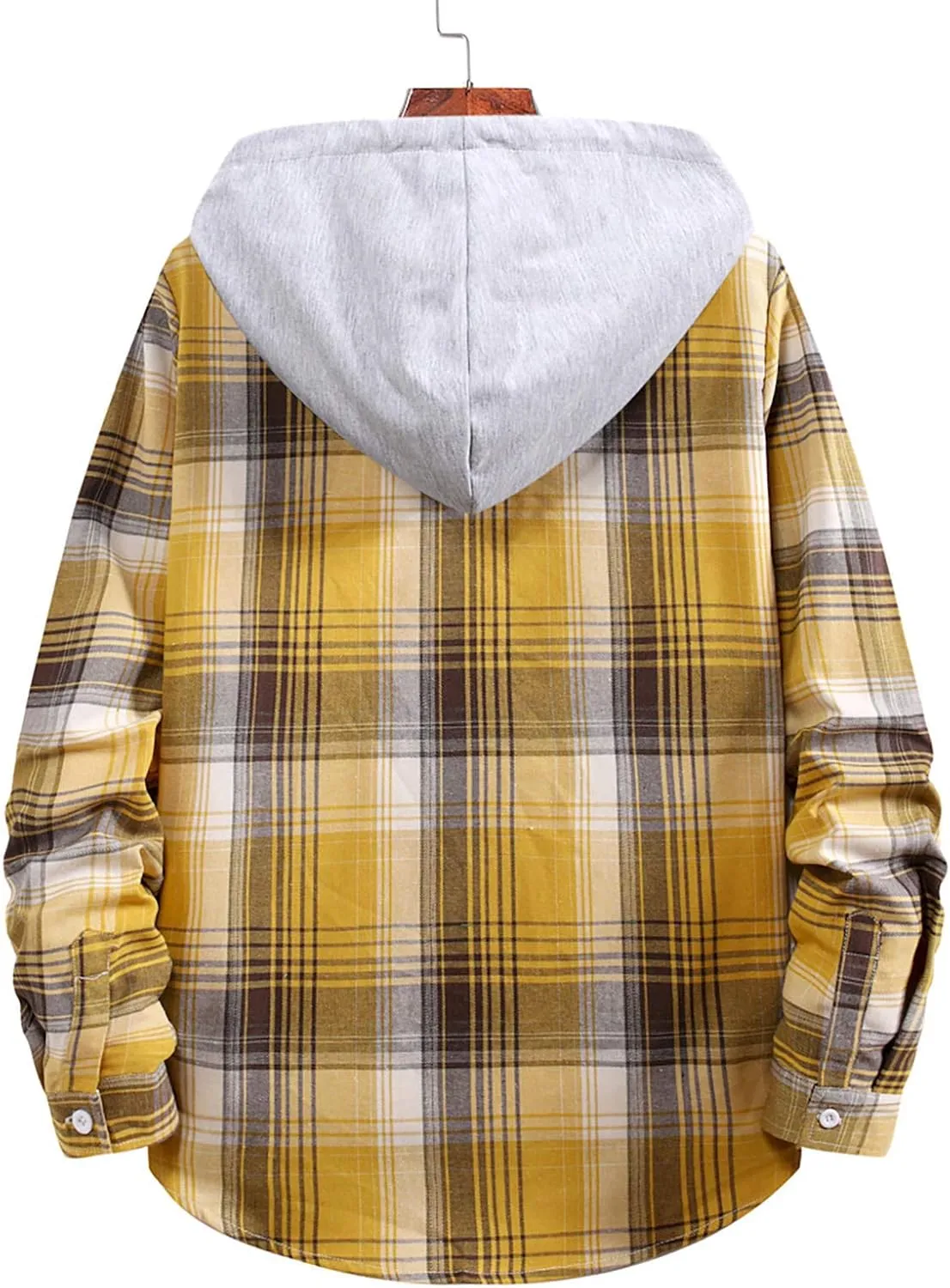 DuDubaby Fall Clothes for Men Fashion Hooded and Plaid Long Sleeve Shirt Jacket Coat