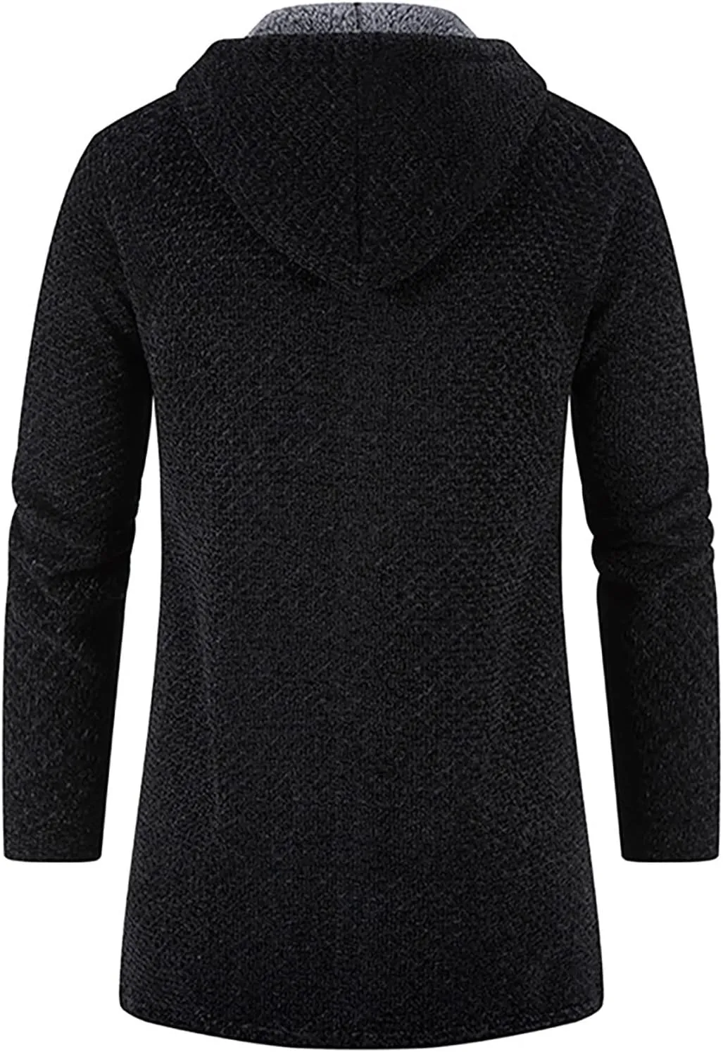 DuDubaby Men's Hooded Plush Plaid Knitting Drawstring Coat Sweater Warm Solid Color Jackets Tops