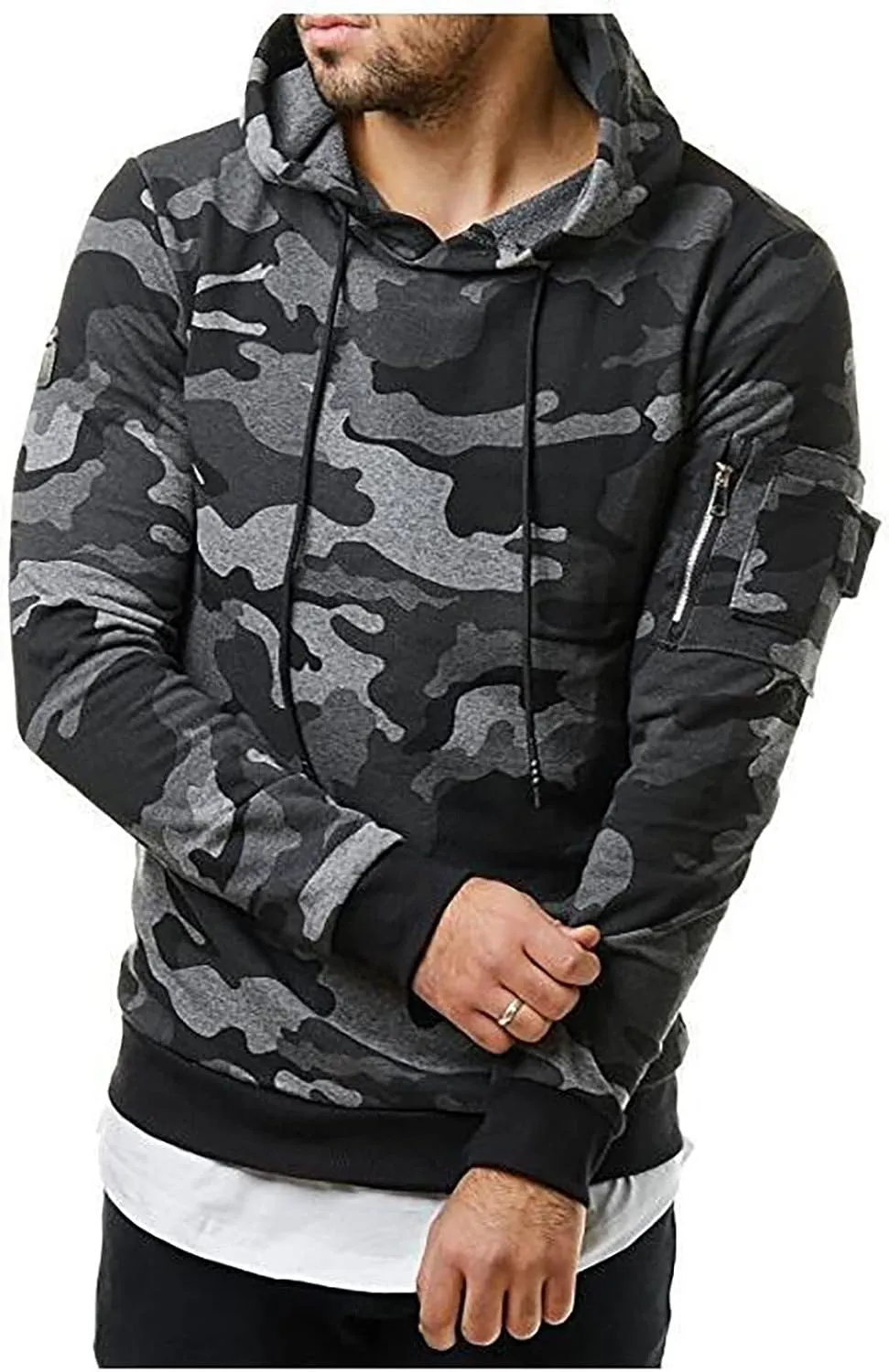 DuDubaby Plus Size Tops Casual Camouflage Sports Sweatshirt Long Sleeve Zipper Hooded Jacket Coat