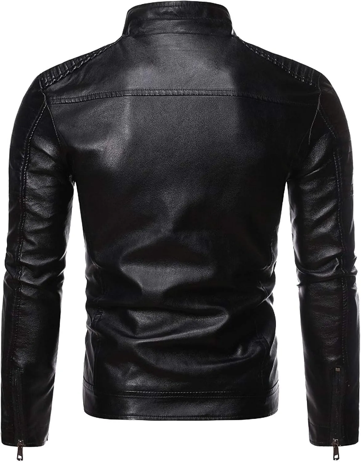 DuDubaby Winter Men's Casual Stand Collar Leather Jacket Coat
