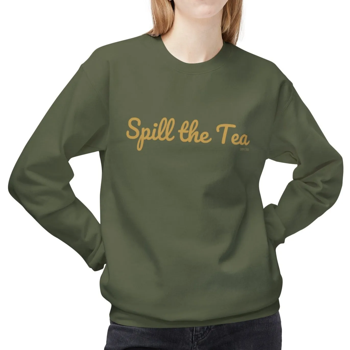 Eddy and Rita Women's Midweight Crewneck Sweatshirt - "Spill the Tea" Retro Graphic Pullover