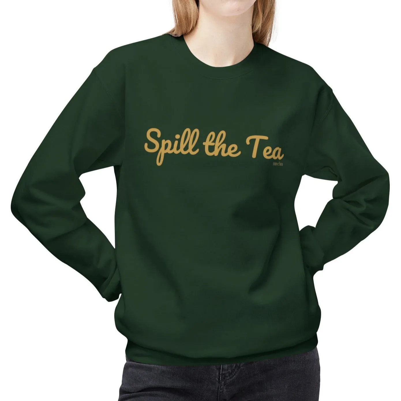 Eddy and Rita Women's Midweight Crewneck Sweatshirt - "Spill the Tea" Retro Graphic Pullover