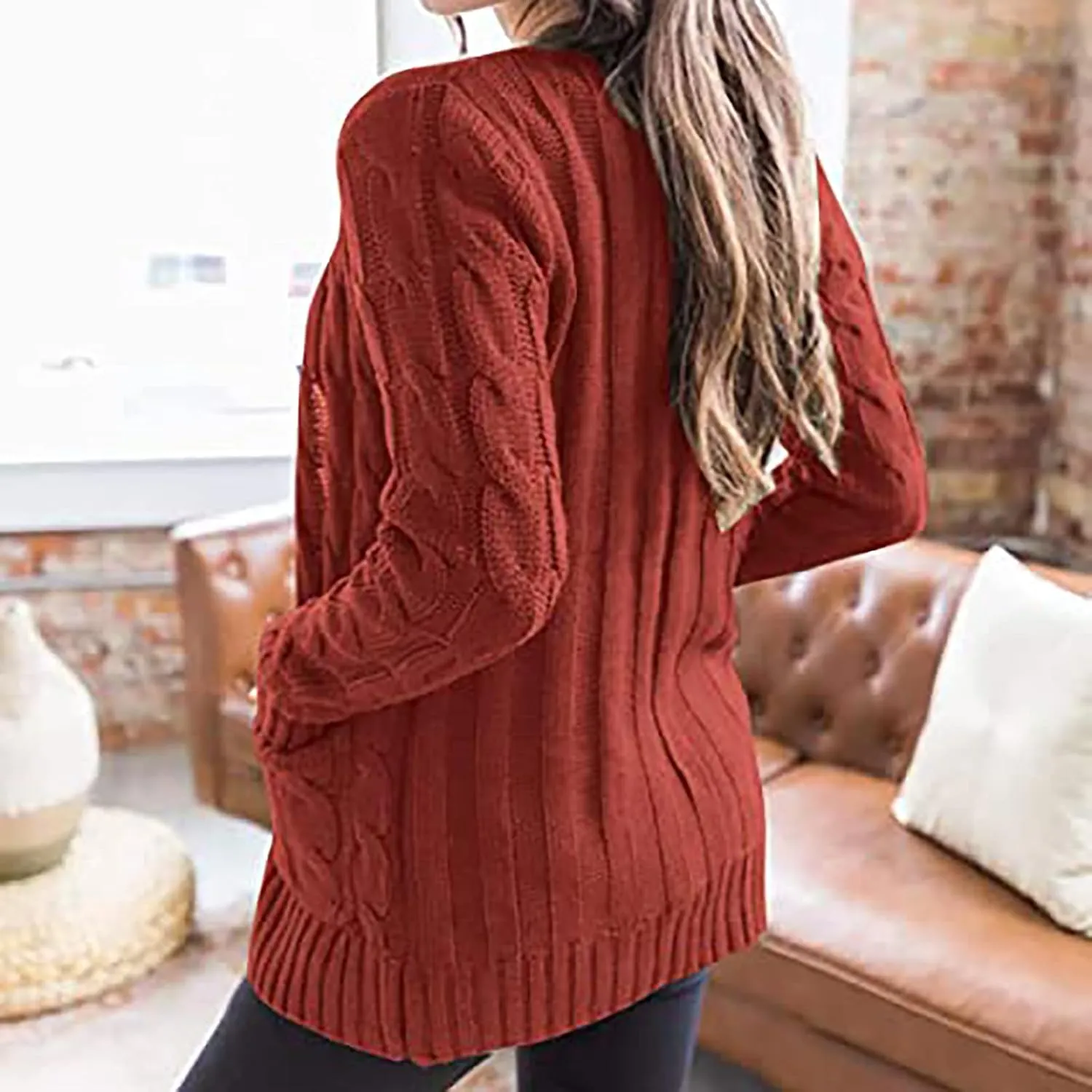 Fall Outfits for Women 2025 Long Sleeve Ribbed Knit Draped Cardigans Lightweight Cotton Soft Sweaters with Pockets
