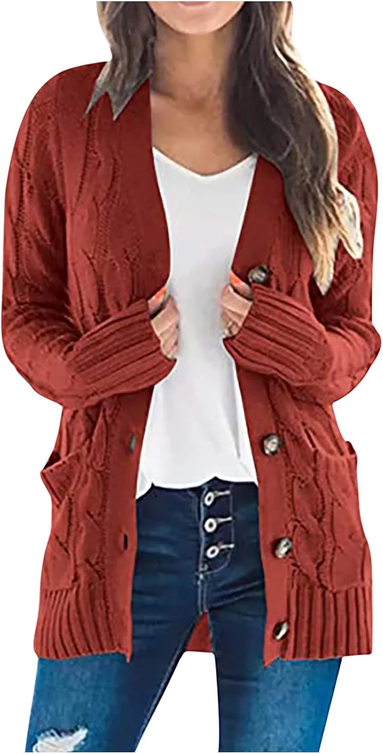 Fall Outfits for Women 2025 Long Sleeve Ribbed Knit Draped Cardigans Lightweight Cotton Soft Sweaters with Pockets