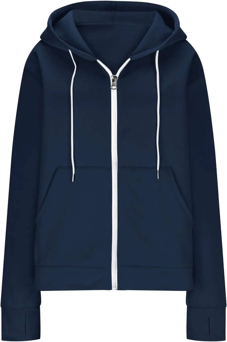 Fall Winter Hooded Jacket for Women Casual Long Sleeve Drawstring Coats with Pocket Trendy Zipper Thumb Hole Jacket