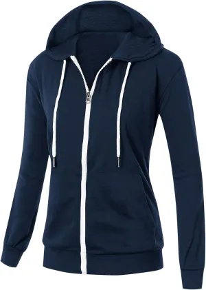 Fall Winter Hooded Jacket for Women Casual Long Sleeve Drawstring Coats with Pocket Trendy Zipper Thumb Hole Jacket