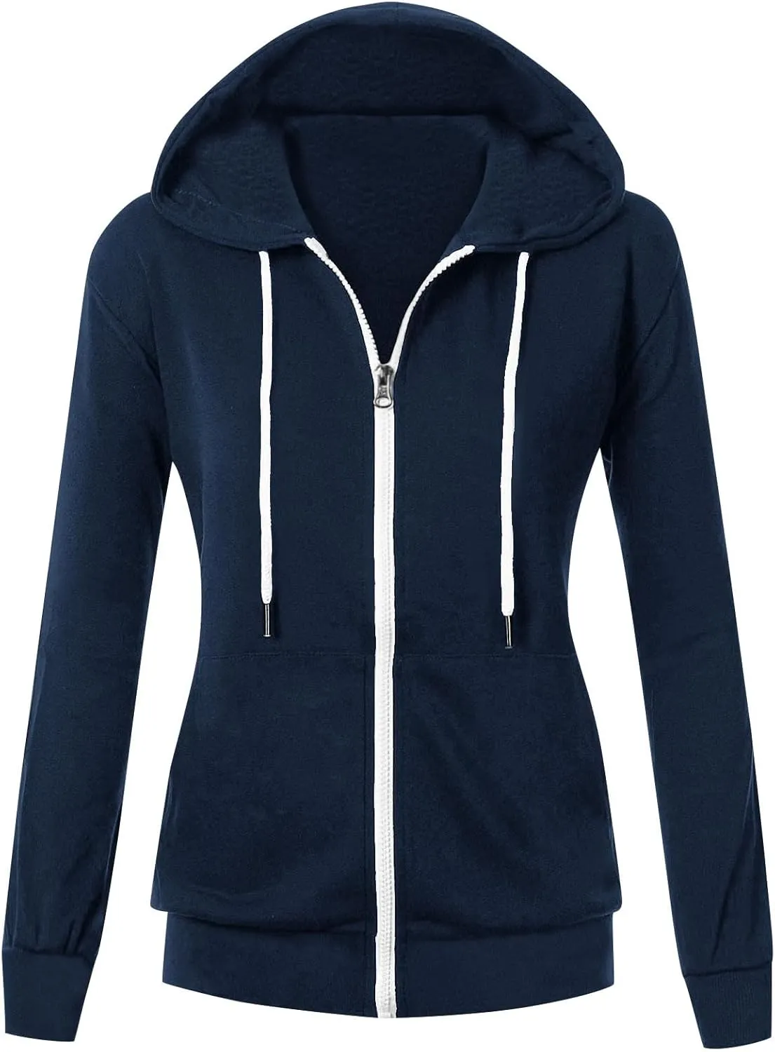Fall Winter Hooded Jacket for Women Casual Long Sleeve Drawstring Coats with Pocket Trendy Zipper Thumb Hole Jacket