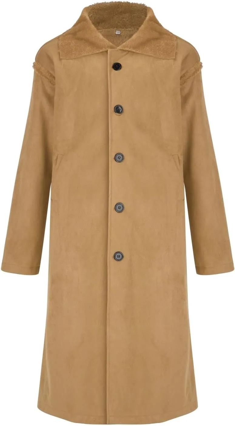 Faux Fur Coat Men, Mens Fur Collar Suede Leather Trench Coat Winter Sherpa Lined Shearling Sheepskin Leather Jackets