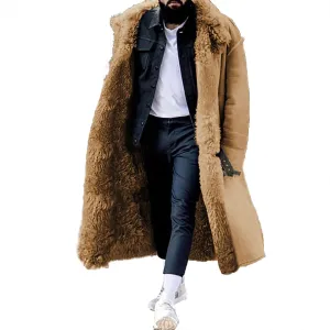 Faux Fur Coat Men, Mens Fur Collar Suede Leather Trench Coat Winter Sherpa Lined Shearling Sheepskin Leather Jackets