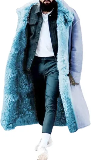 Faux Fur Coat Men, Mens Fur Collar Suede Leather Trench Coat Winter Sherpa Lined Shearling Sheepskin Leather Jackets