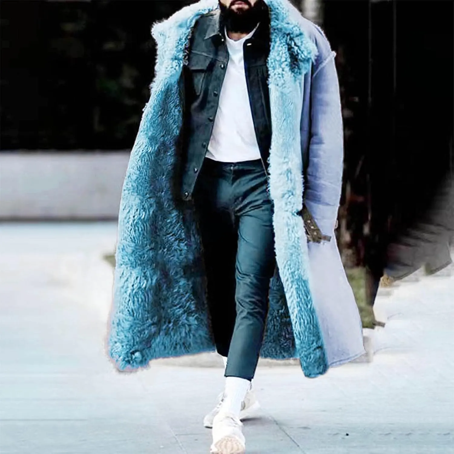 Faux Fur Coat Men, Mens Fur Collar Suede Leather Trench Coat Winter Sherpa Lined Shearling Sheepskin Leather Jackets