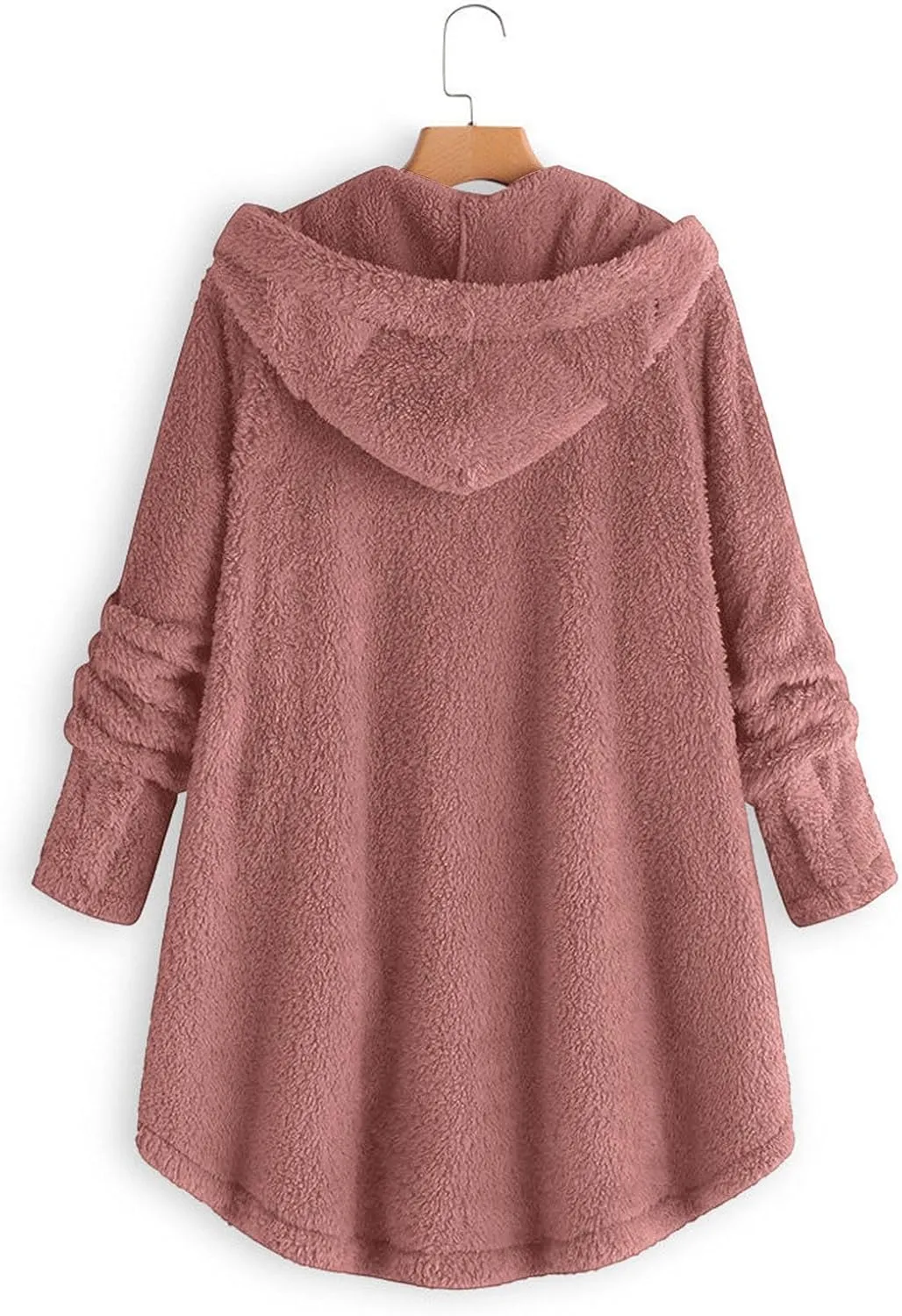 Fleece Jackets for Women,Women Plus Size Button Plush Tops Hooded Patchwork Loose Cardigan Wool Coat Winter Jacket