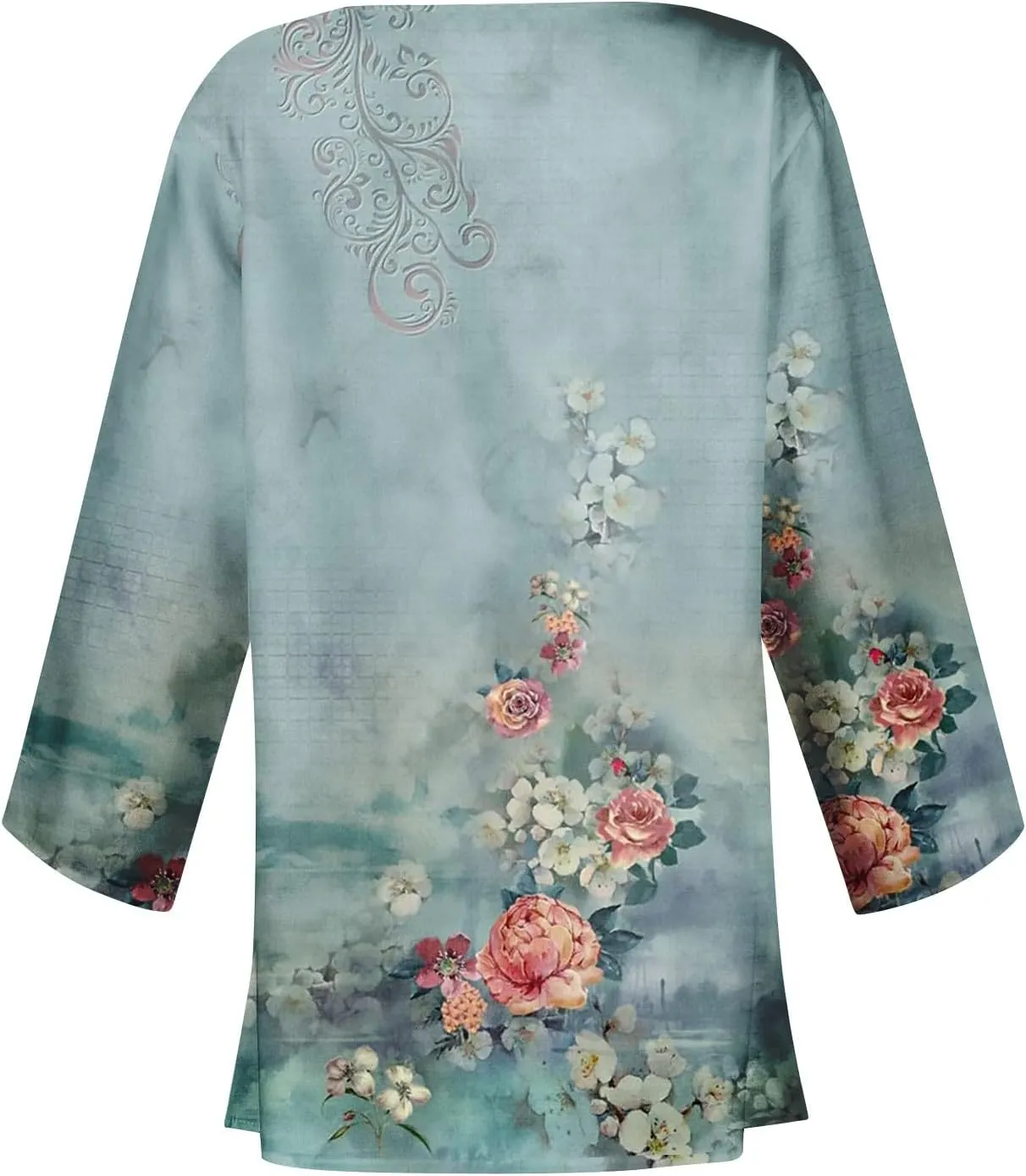 FlekmanArt Kimonos for Women Casual 3/4 Sleeve Print Open Front Cardigan Resort Wear Trendy Flowy Lightweight Dressy Jacket