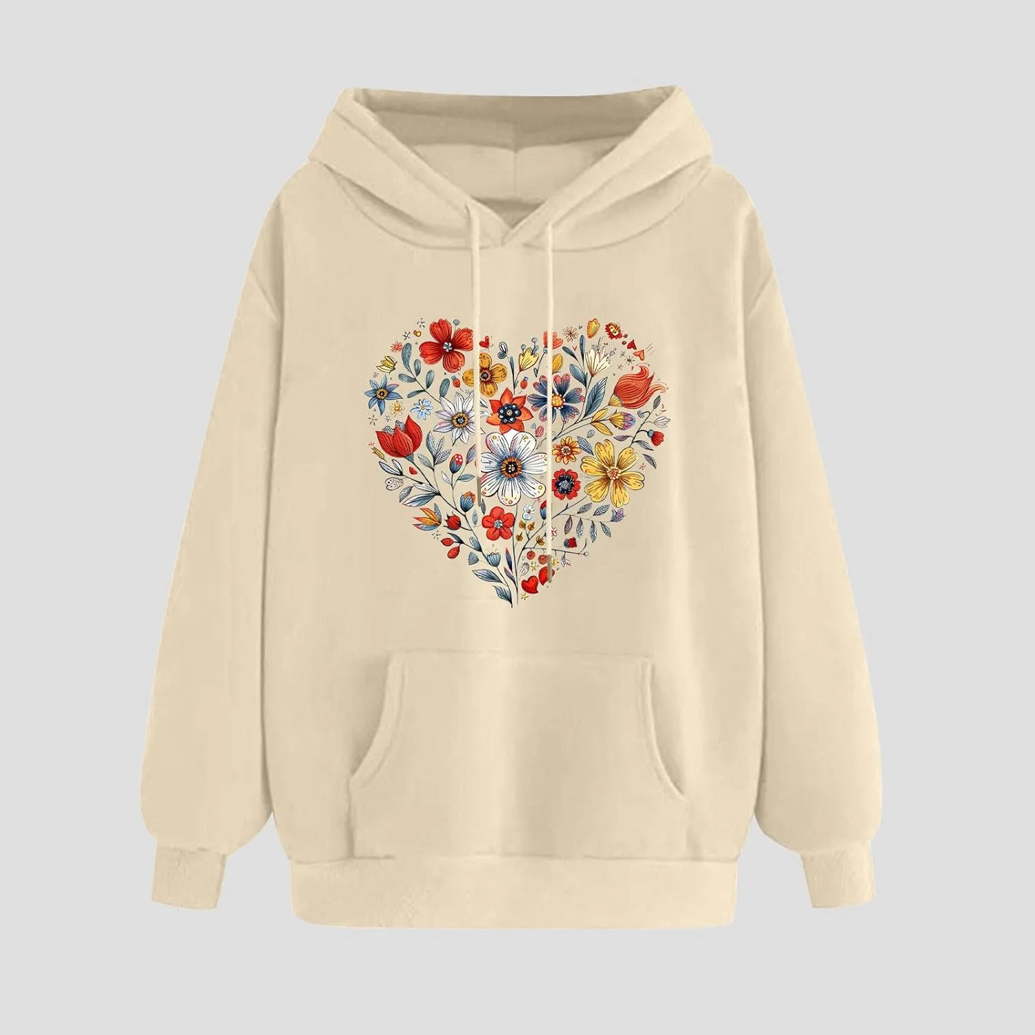 Floral Heart Graphic Hoodie for Women Pullover Casual Hooded Sweatshirt Soft Fleece Fall Winter Cozy Fashion Top