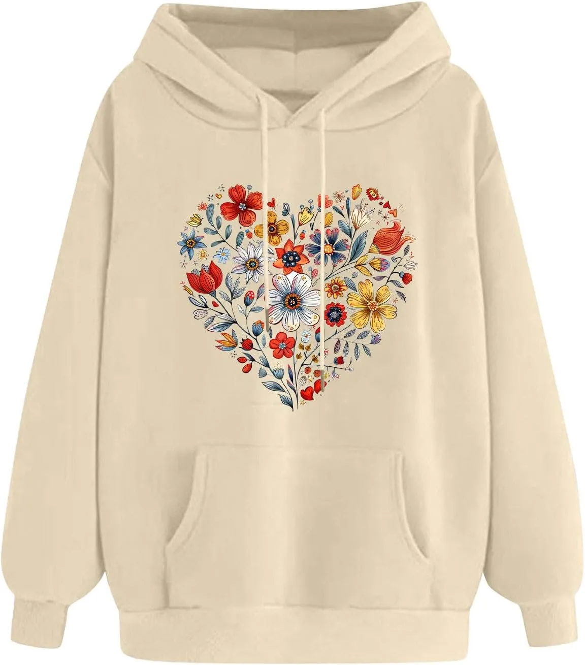 Floral Heart Graphic Hoodie for Women Pullover Casual Hooded Sweatshirt Soft Fleece Fall Winter Cozy Fashion Top