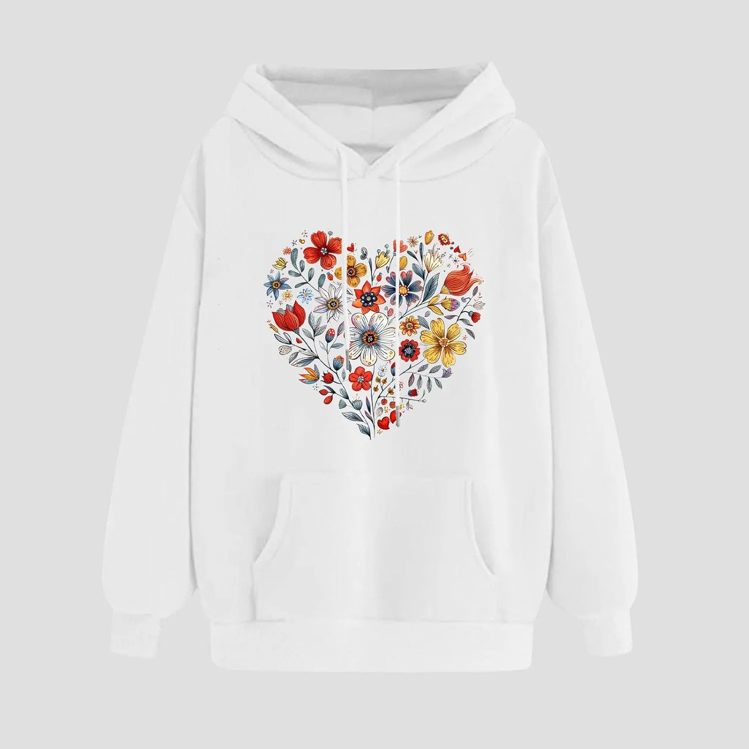 Floral Heart Graphic Hoodie for Women Pullover Casual Hooded Sweatshirt Soft Fleece Fall Winter Cozy Fashion Top