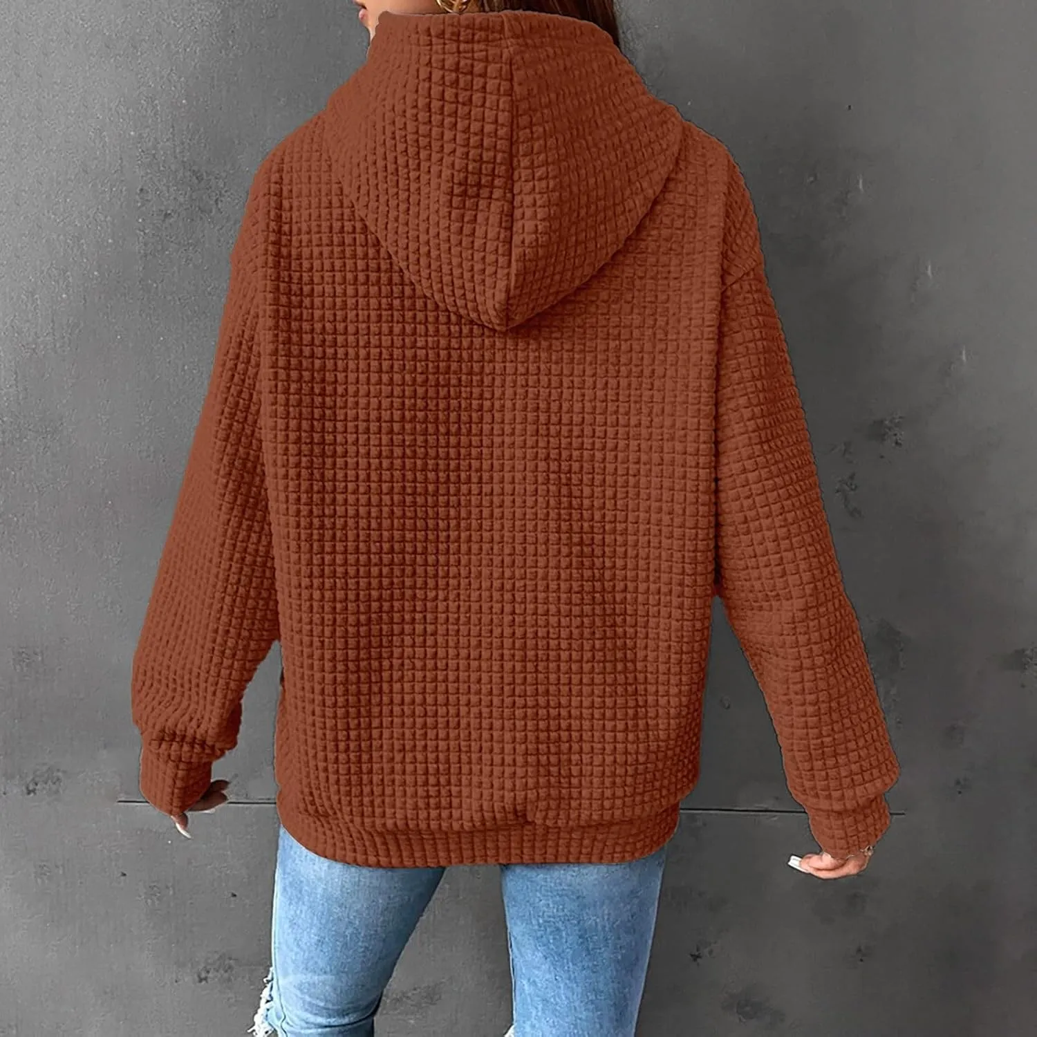 GIERIDUC Womens Oversized Hoodies Fall Winter Casual Waffle Plaid Sweatshirt Pockets Long Sleeve Drawstring Hooded Pullover