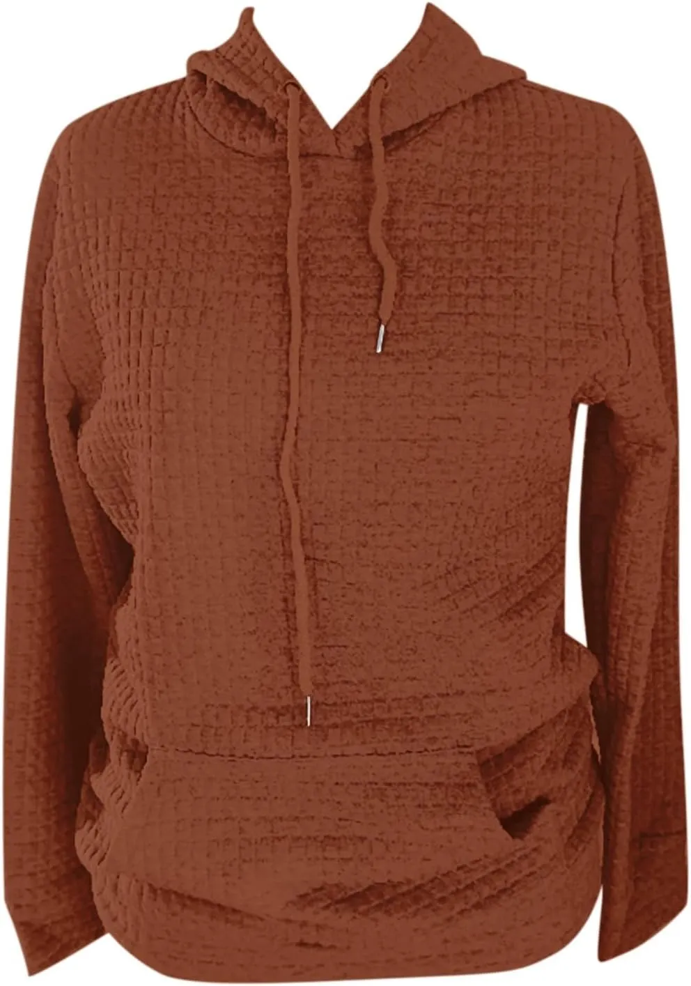 GIERIDUC Womens Oversized Hoodies Fall Winter Casual Waffle Plaid Sweatshirt Pockets Long Sleeve Drawstring Hooded Pullover
