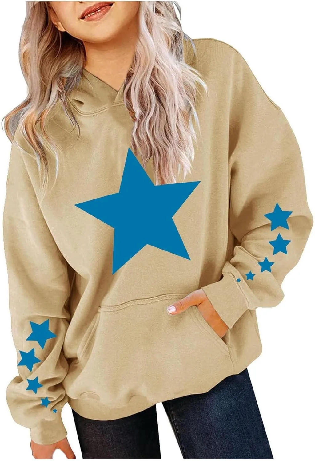 Girls Kids Hoodies Sweatshirt Cute Long Sleeve Cozy Pullover Star Printed Pullover Hooded Warm Clothes Outwear