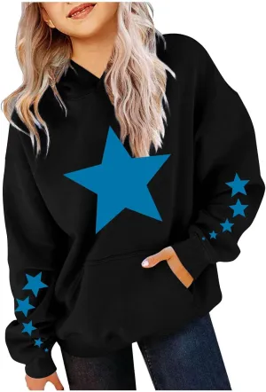 Girls Kids Hoodies Sweatshirt Cute Long Sleeve Cozy Pullover Star Printed Pullover Hooded Warm Clothes Outwear