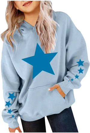 Girls Kids Hoodies Sweatshirt Cute Long Sleeve Cozy Pullover Star Printed Pullover Hooded Warm Clothes Outwear