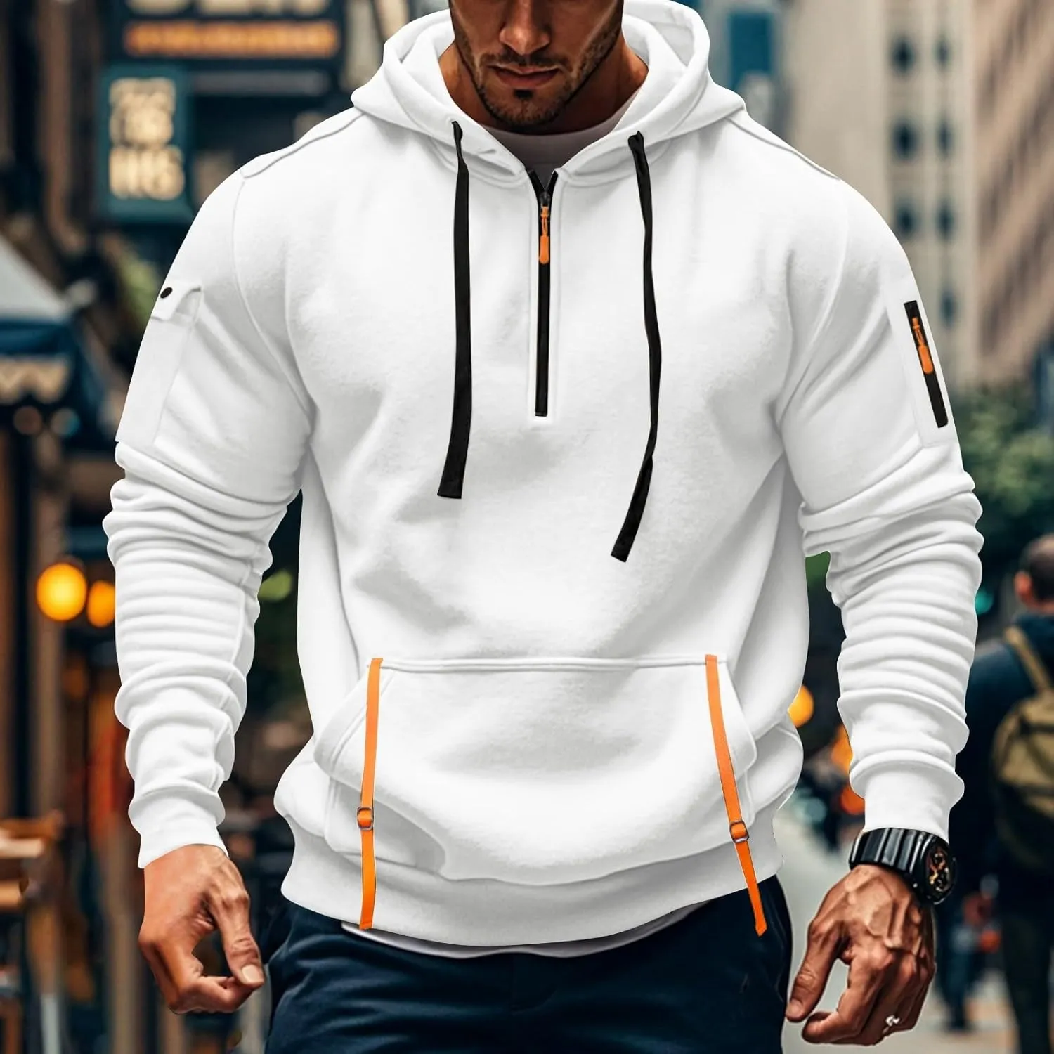 GOFULY Hoodies For Men Tactical Quarter Zip Pullover Stylish Sweatshirt Long Sleeve Big And Tall Hoodies With Pocket 2024