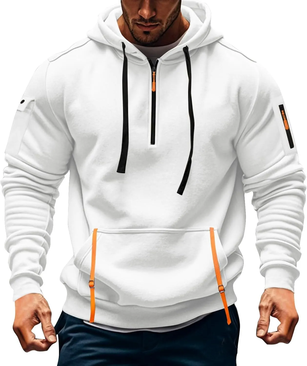 GOFULY Hoodies For Men Tactical Quarter Zip Pullover Stylish Sweatshirt Long Sleeve Big And Tall Hoodies With Pocket 2024