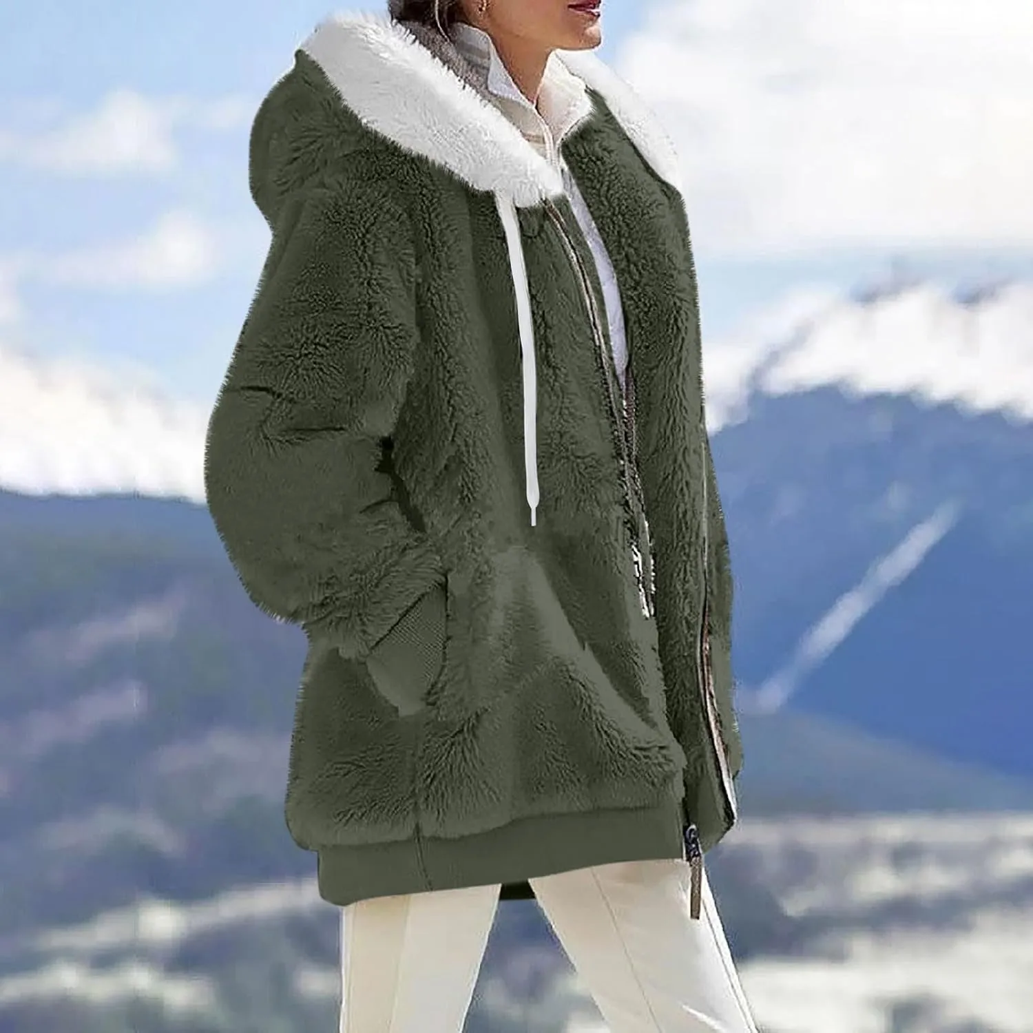 GOFULY Women Hoodies Oversized Winter Fuzzy Fleece Coats Packable Zipper Sherpa Jackets Casual Fall Outerwear With Pockets