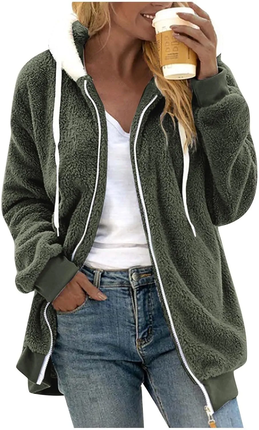 GOFULY Women Hoodies Oversized Winter Fuzzy Fleece Coats Packable Zipper Sherpa Jackets Casual Fall Outerwear With Pockets