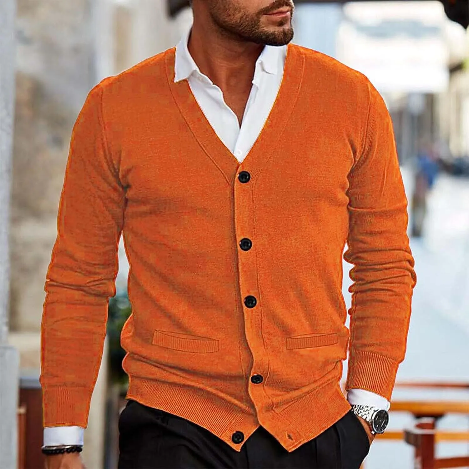 GOKKILRW Mens Cardigan Sweater Casual Lightweight Button Down V Neck Cable Knit Sweaters with Pockets