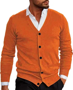 GOKKILRW Mens Cardigan Sweater Casual Lightweight Button Down V Neck Cable Knit Sweaters with Pockets