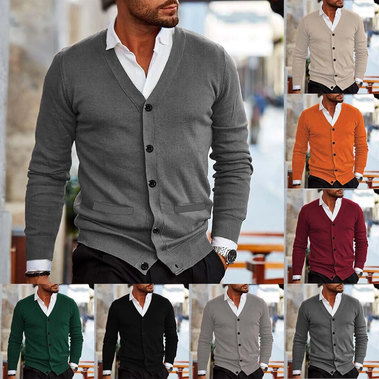 GOKKILRW Mens Cardigan Sweater Casual Lightweight Button Down V Neck Cable Knit Sweaters with Pockets