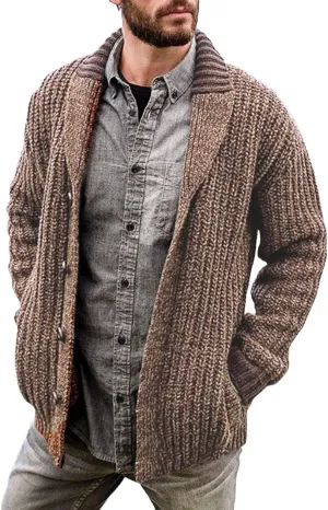 GOKKILRW Mens Shawl Collar Cardigan Sweaters Long Sleeve Fall Winter Cable Knit Button Down Cozy Sweater Pullover Jackets