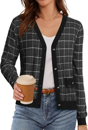 GRACE KARIN 2025 Women's Summer Cardigans Sweaters V-Neck Long Sleeve Button Down Lightweight Knit Cardigan
