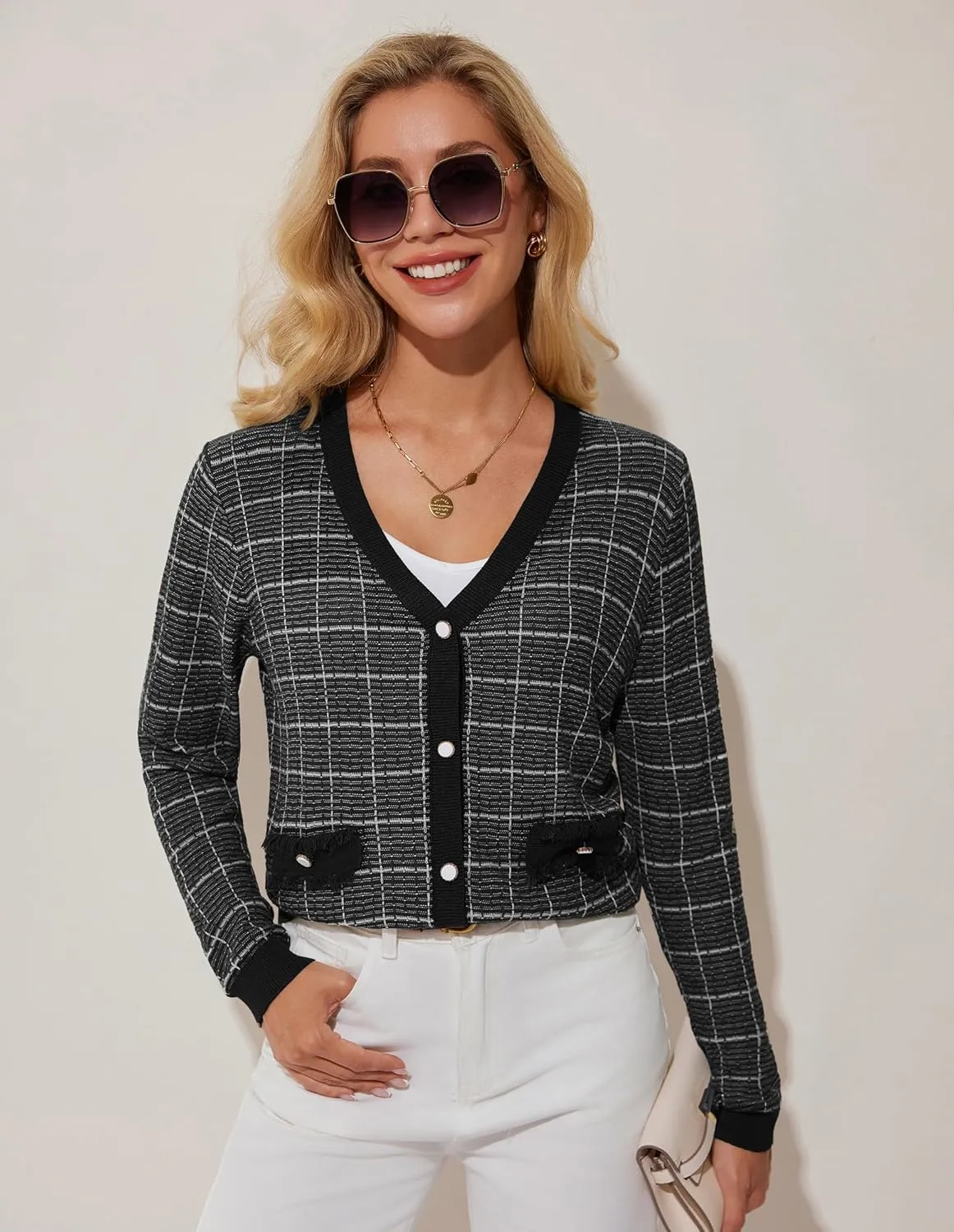 GRACE KARIN 2025 Women's Summer Cardigans Sweaters V-Neck Long Sleeve Button Down Lightweight Knit Cardigan