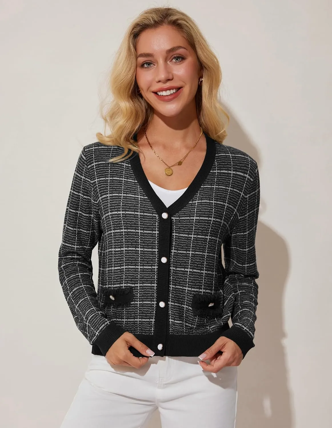GRACE KARIN 2025 Women's Summer Cardigans Sweaters V-Neck Long Sleeve Button Down Lightweight Knit Cardigan
