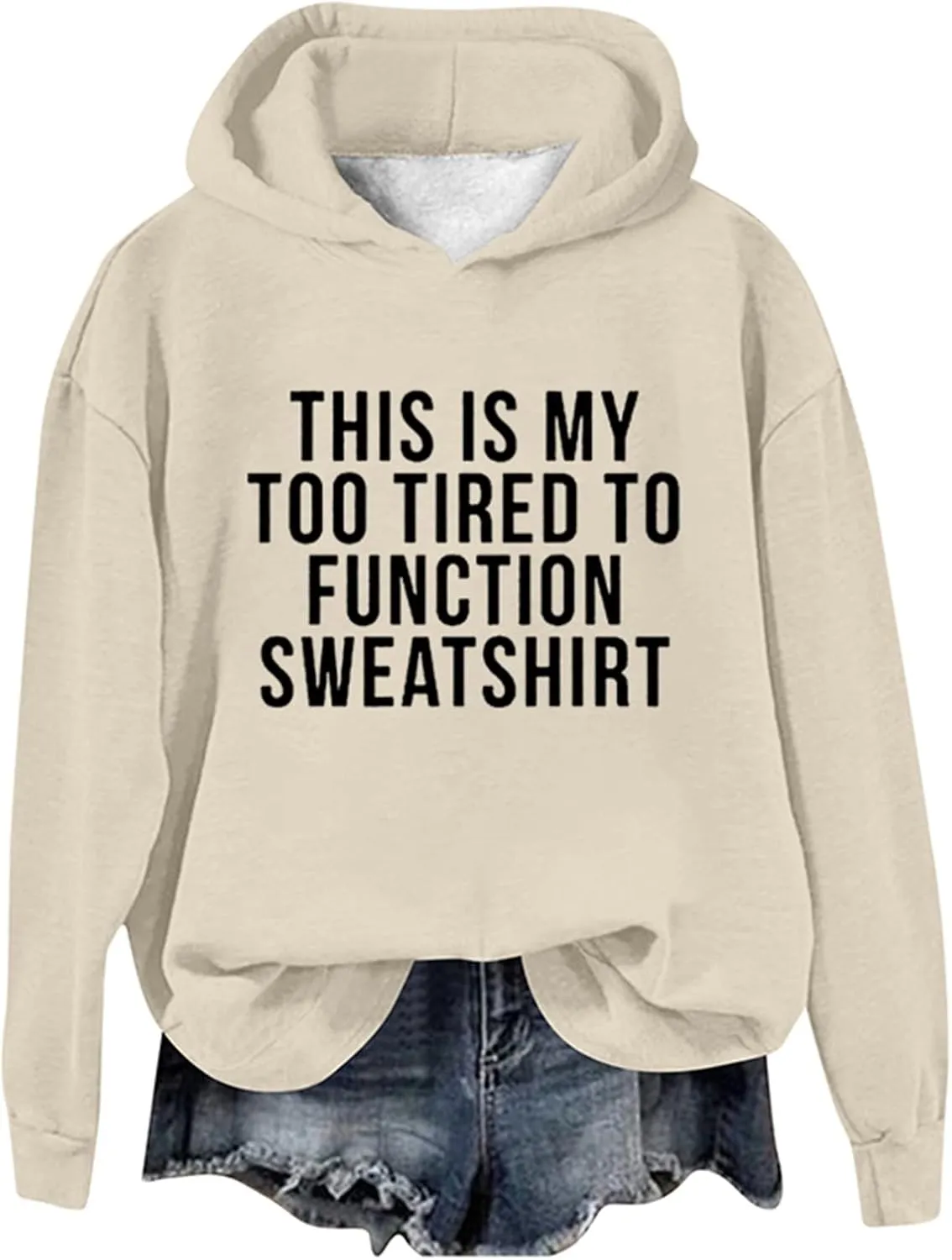 Graphic Hoodies for Women Teen Girls Y2K Oversized Long Sleeve Hoodie Sweatshirts Casual Soft Drawstring Fall Trendy Pullover Cute Hoodies for Women Teen Girls,Beige,S