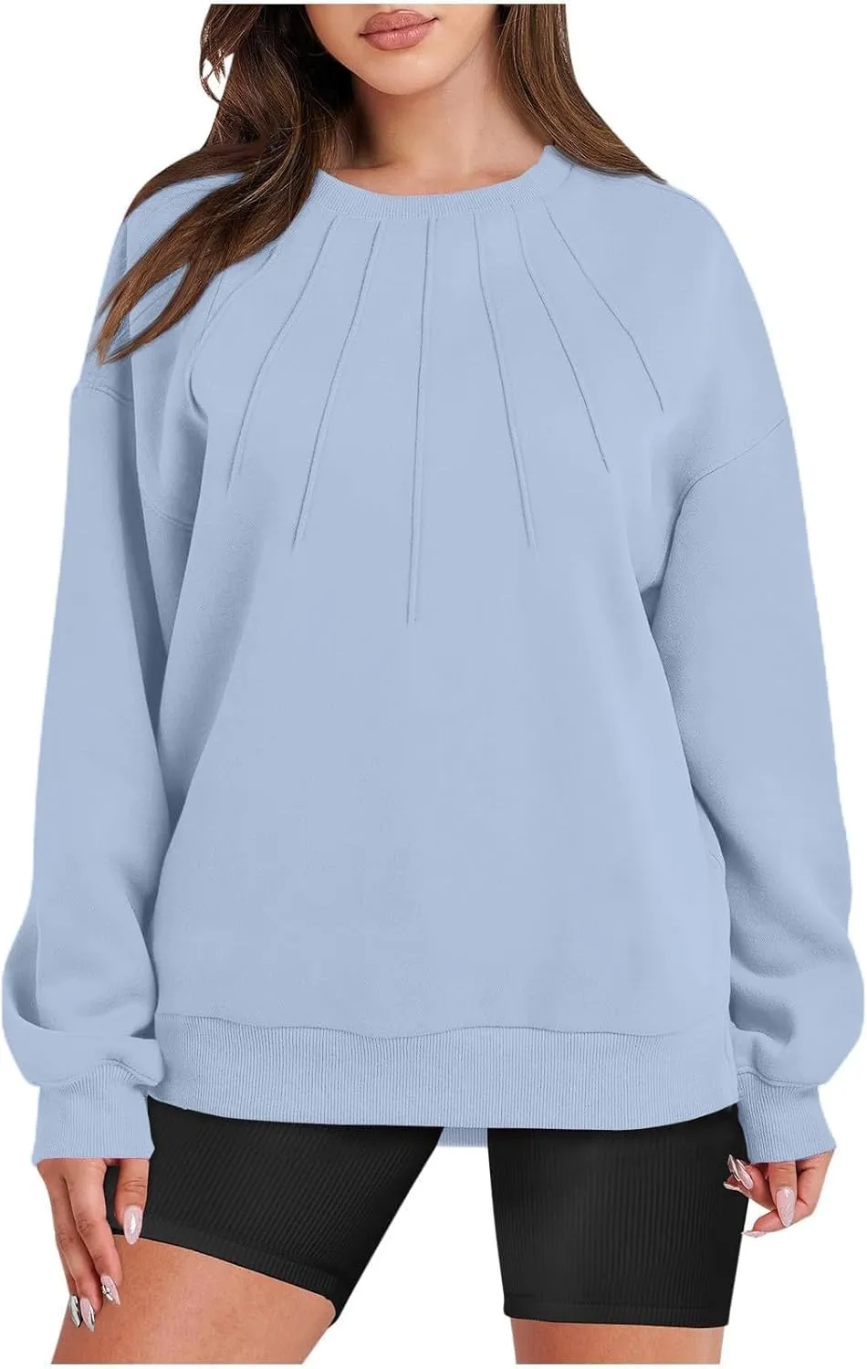 Gumipy Oversized Sweatshirt for Women Knit Long Sleeve Fleece Crewneck Sweatshirts Trendy Drop Shoulder Pullover Cozy Sweater