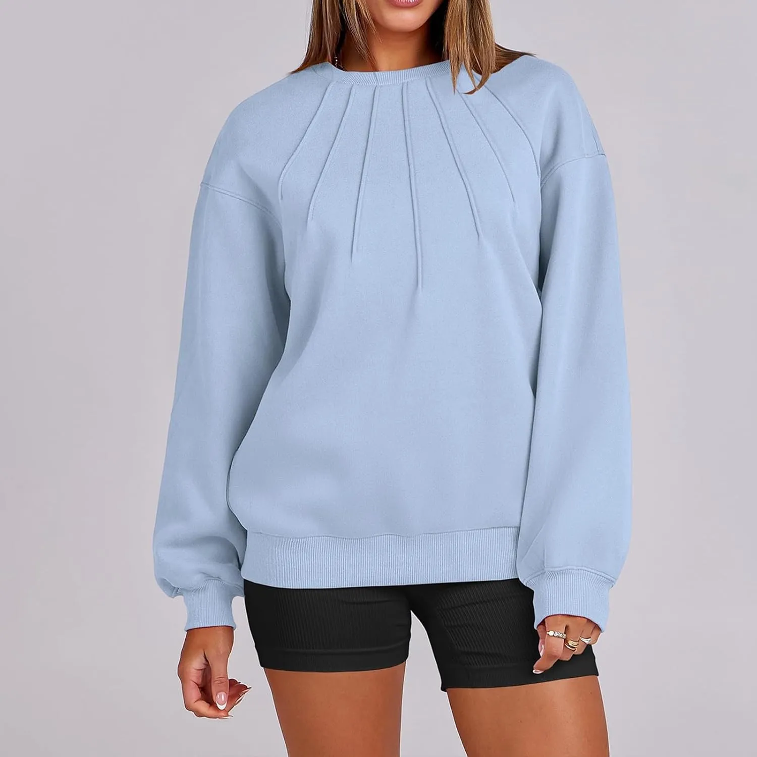 Gumipy Oversized Sweatshirt for Women Knit Long Sleeve Fleece Crewneck Sweatshirts Trendy Drop Shoulder Pullover Cozy Sweater