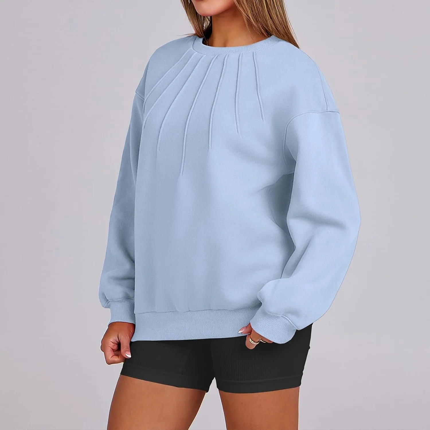 Gumipy Oversized Sweatshirt for Women Knit Long Sleeve Fleece Crewneck Sweatshirts Trendy Drop Shoulder Pullover Cozy Sweater