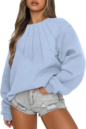 Gumipy Oversized Sweatshirt for Women Knit Long Sleeve Fleece Crewneck Sweatshirts Trendy Drop Shoulder Pullover Cozy Sweater