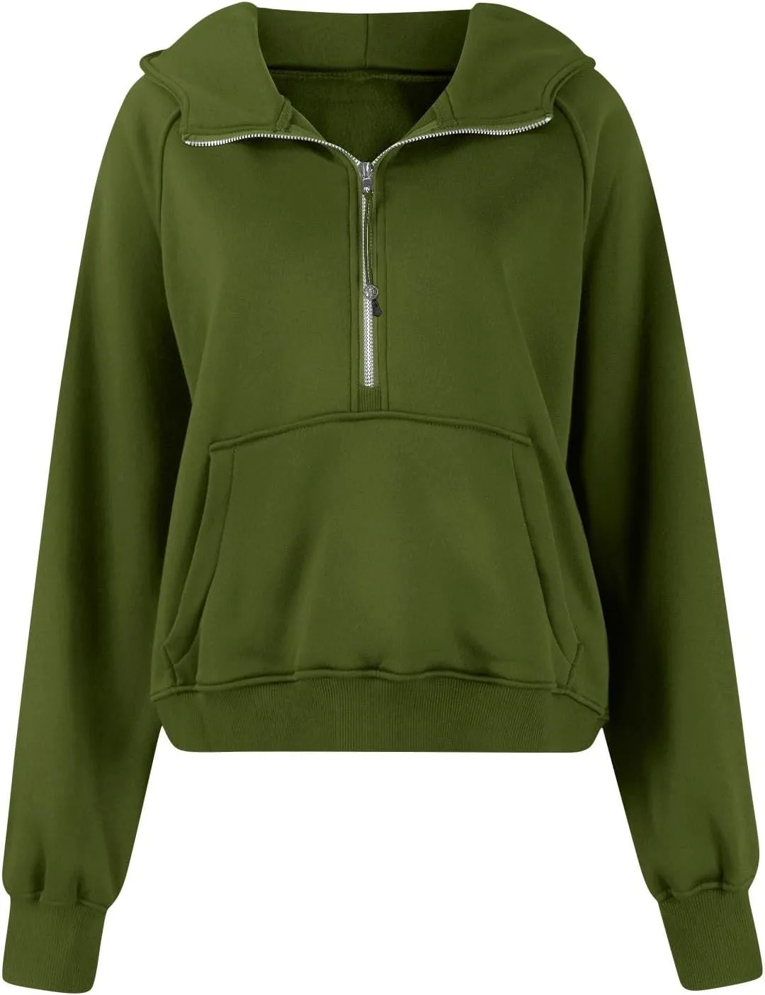 Half Zip Hoodie Women Fleece Long Sleeve Cropped Sweatshirt with Thumb Holes Casual Comfy Tunic Pullover Sweaters