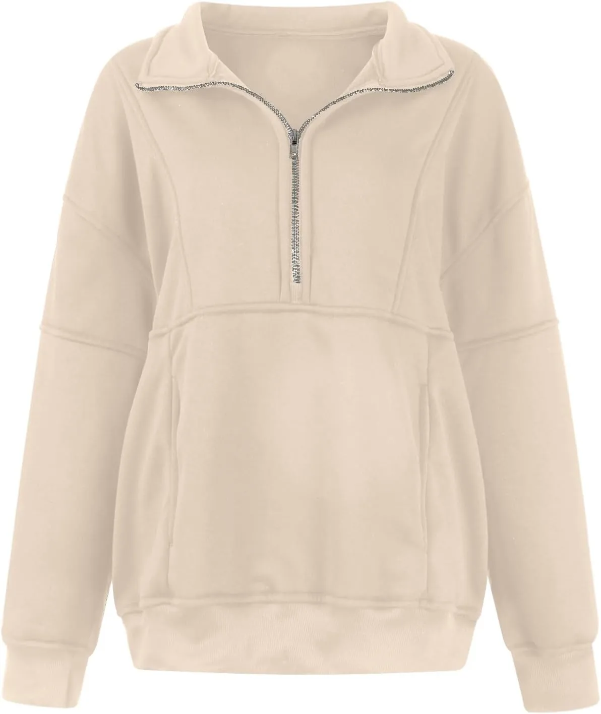Half Zip Pullover Women Oversized Crewneck Sweatshirts with Pockets Loose Fit Thumb Hole Long Sleeve Sweaters