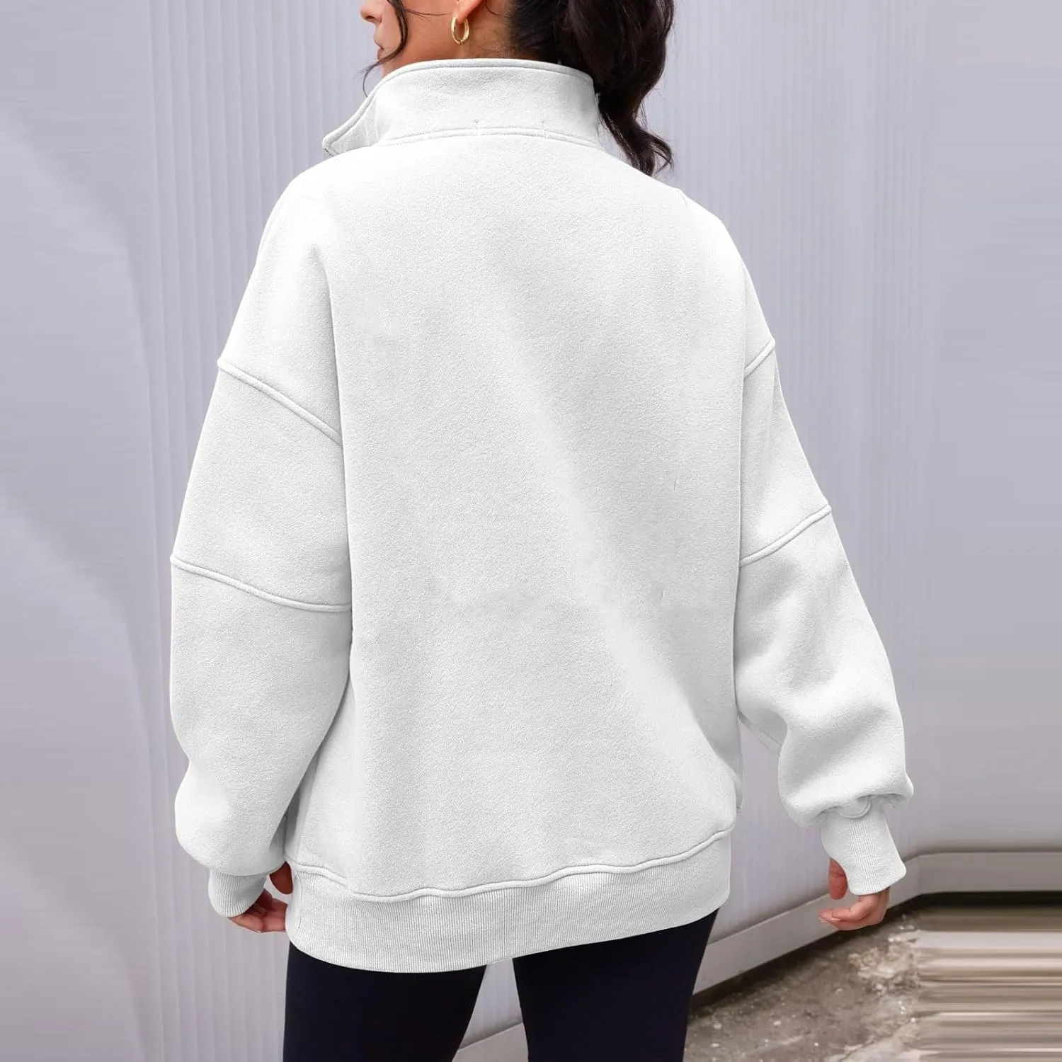 Half Zip Pullover Women Oversized Crewneck Sweatshirts with Pockets Loose Fit Thumb Hole Long Sleeve Sweaters