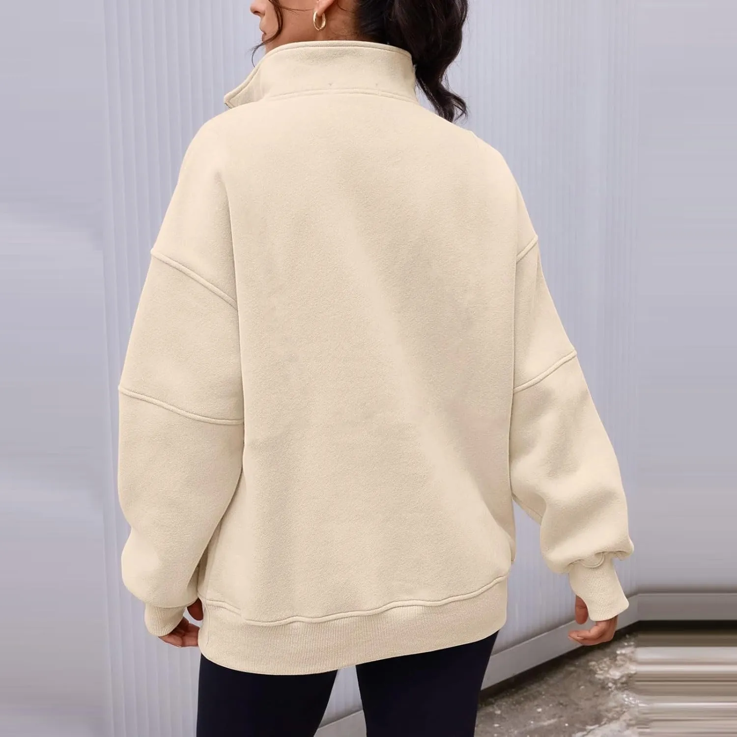 Half Zip Pullover Women Oversized Crewneck Sweatshirts with Pockets Loose Fit Thumb Hole Long Sleeve Sweaters
