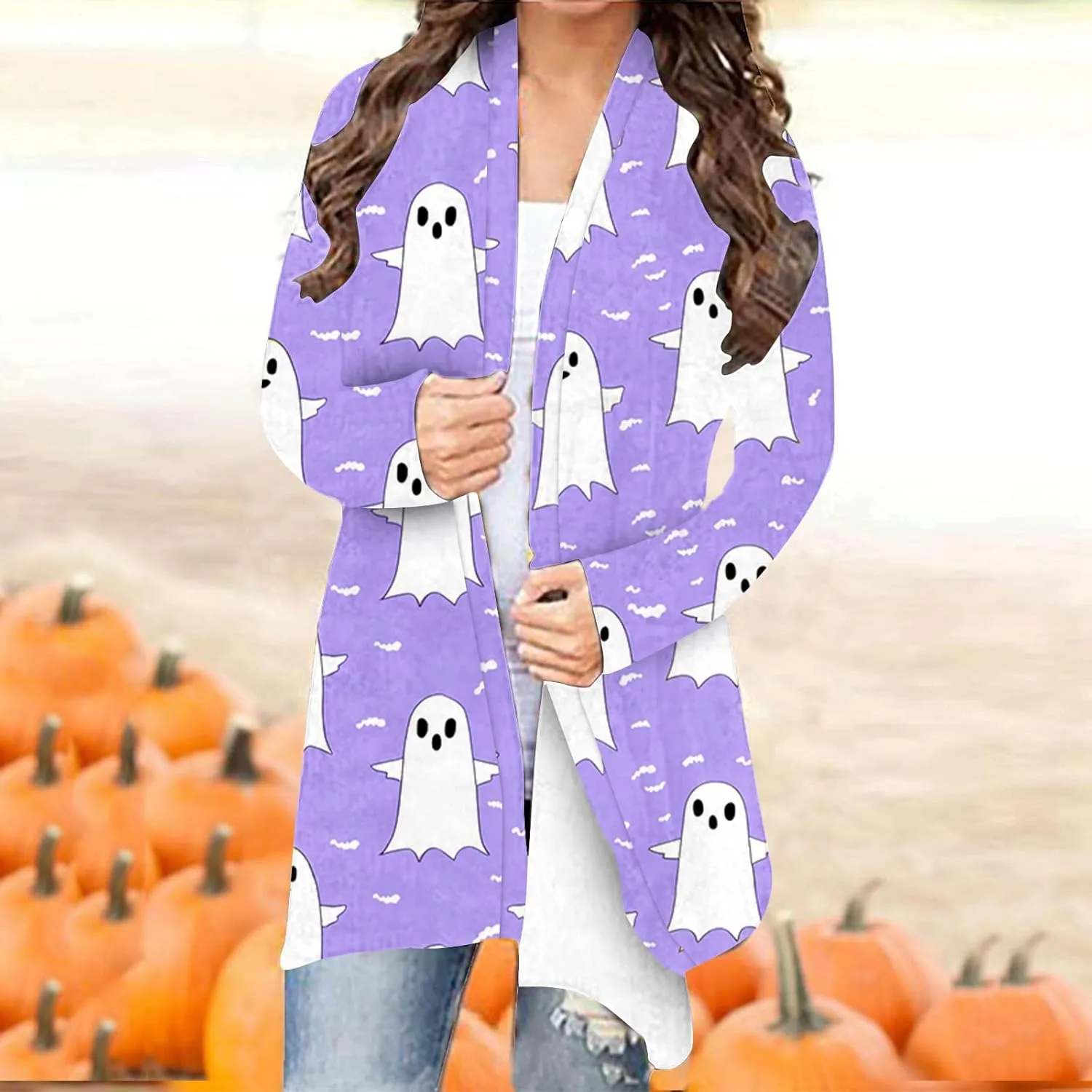 Halloween Cardigan for Women Fall Outfits 2024 Long Sleeve Pumpkin Cardigan Sweater Cute Print Knitting Cardigans