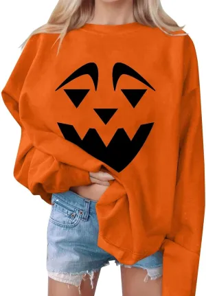 Halloween Sweatshirts for Women Fall Cute Graphic Crewneck Long Sleeve Pullover Loose Tunics Oversized Workout Hoodies