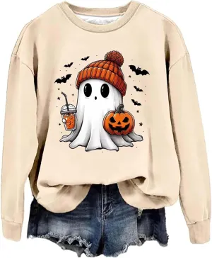Halloween Sweatshirts for Women Fashion Crewneck Long Sleeve Loose Comfy Tunic Tops Autumn Lightweight Pullover Hoodie