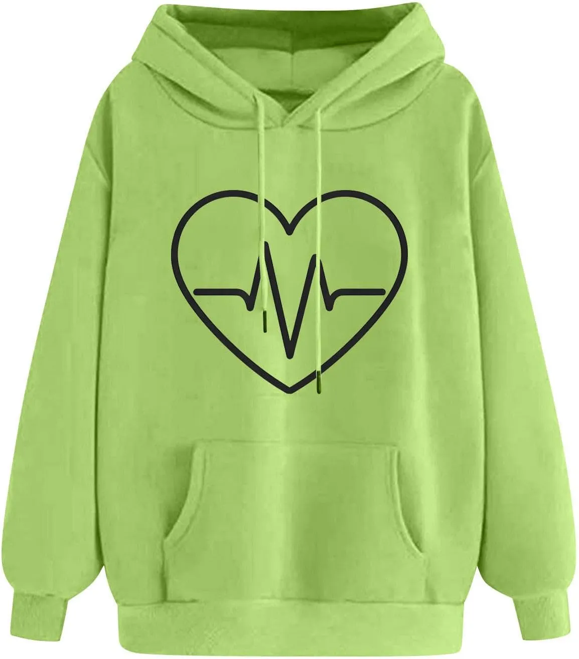 Heart Print Hoodie for Women Casual Pullover Long Sleeve Soft Fleece Relaxed Fit with Hood Lightweight for Dailywear